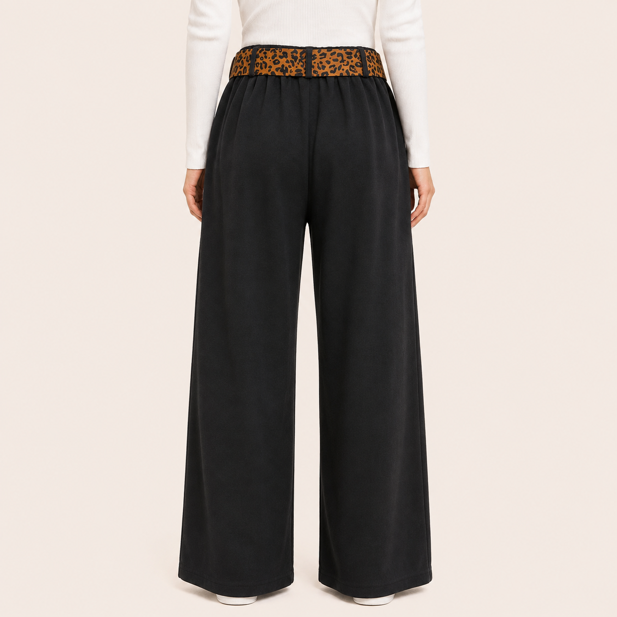 Pantalon Palazzo Paño Cinturon Animal Print Negro