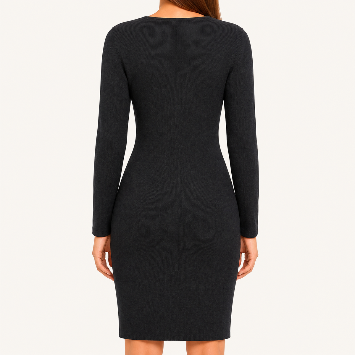 Vestido Mujer Entallado Manga Larga Cuello V Negro