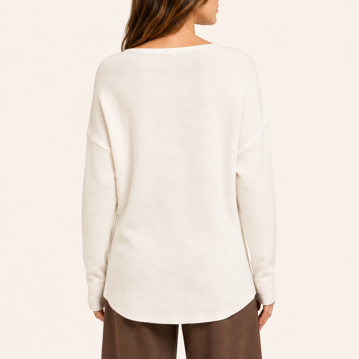 Sweater Tejido Mujer Cuello Bote Manga Murciélago Blanco