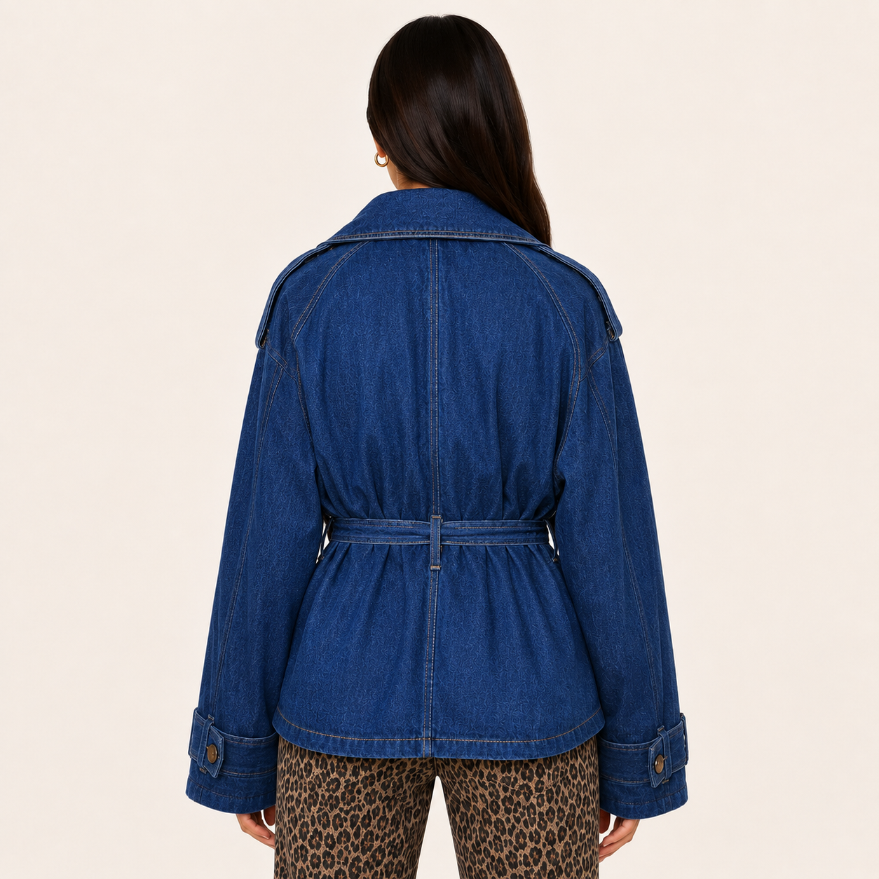Chaqueta Denim Cruzada Cinturón Azul