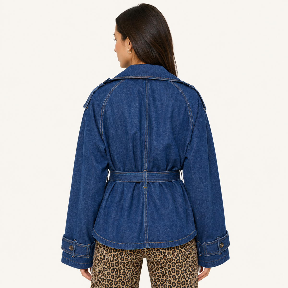 Chaqueta Denim Cruzada Cinturón Azul