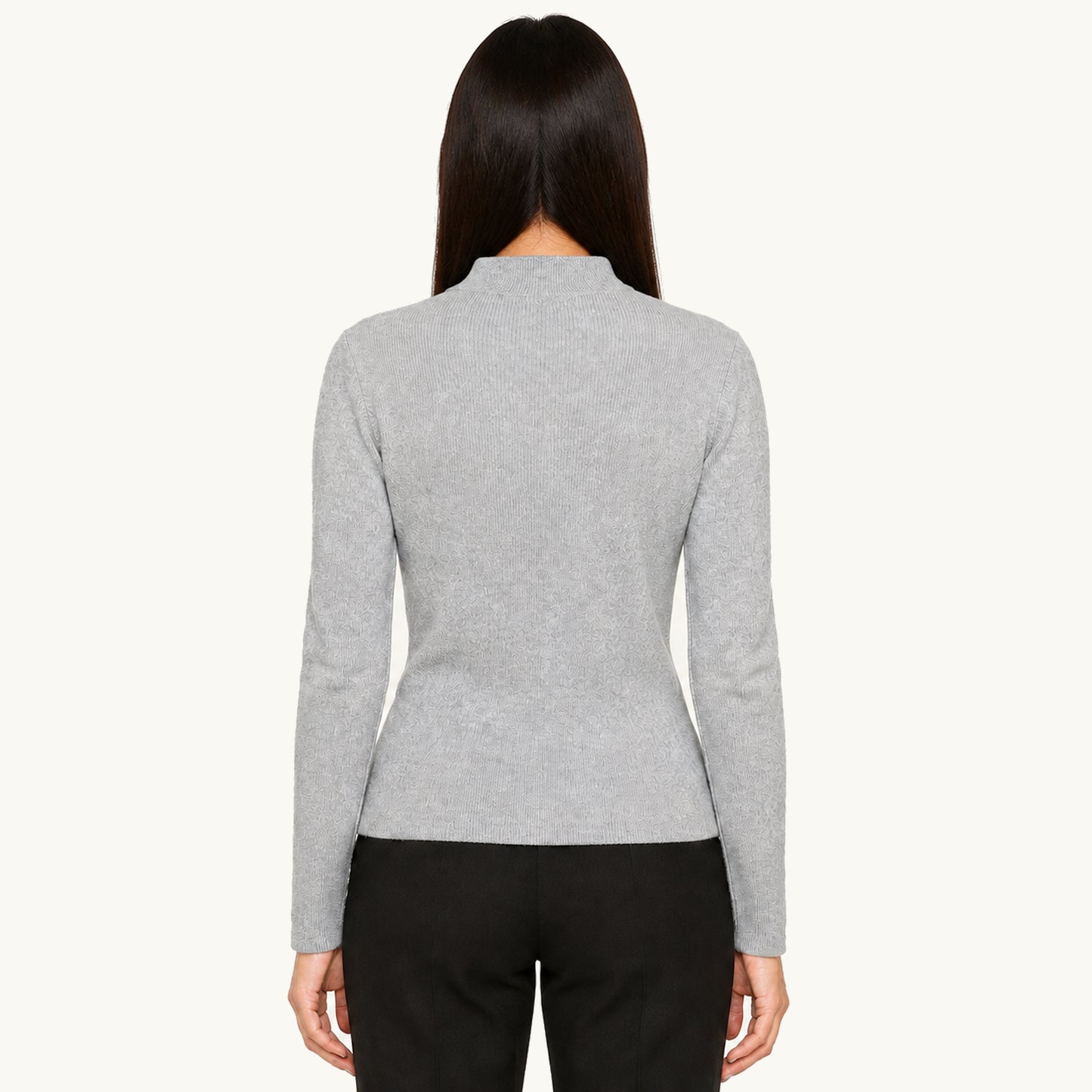 Sweater Cuello Alto con Rosa Gris