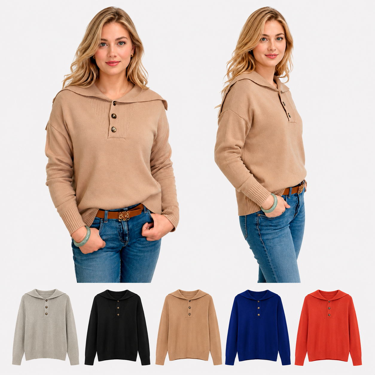 Sweater Cuello V Botones