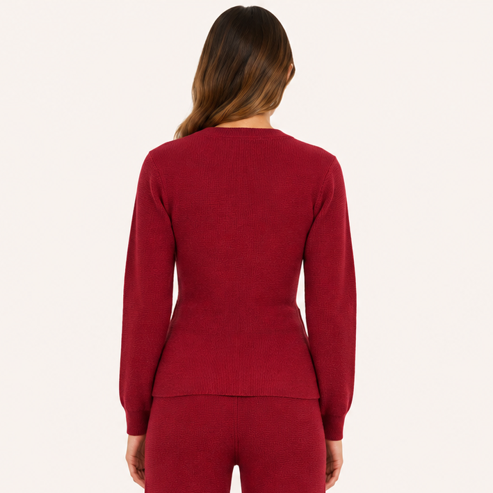 Sweater Tejido Premium con Cinturón Ajustable Burdeo