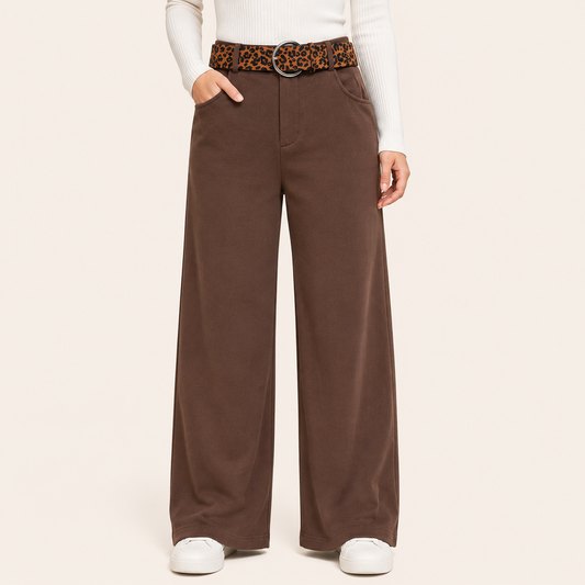 Pantalon Palazzo Paño Cinturon Animal Print Marrón