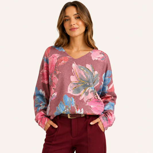 Sweater Estampado Flores Burdeo