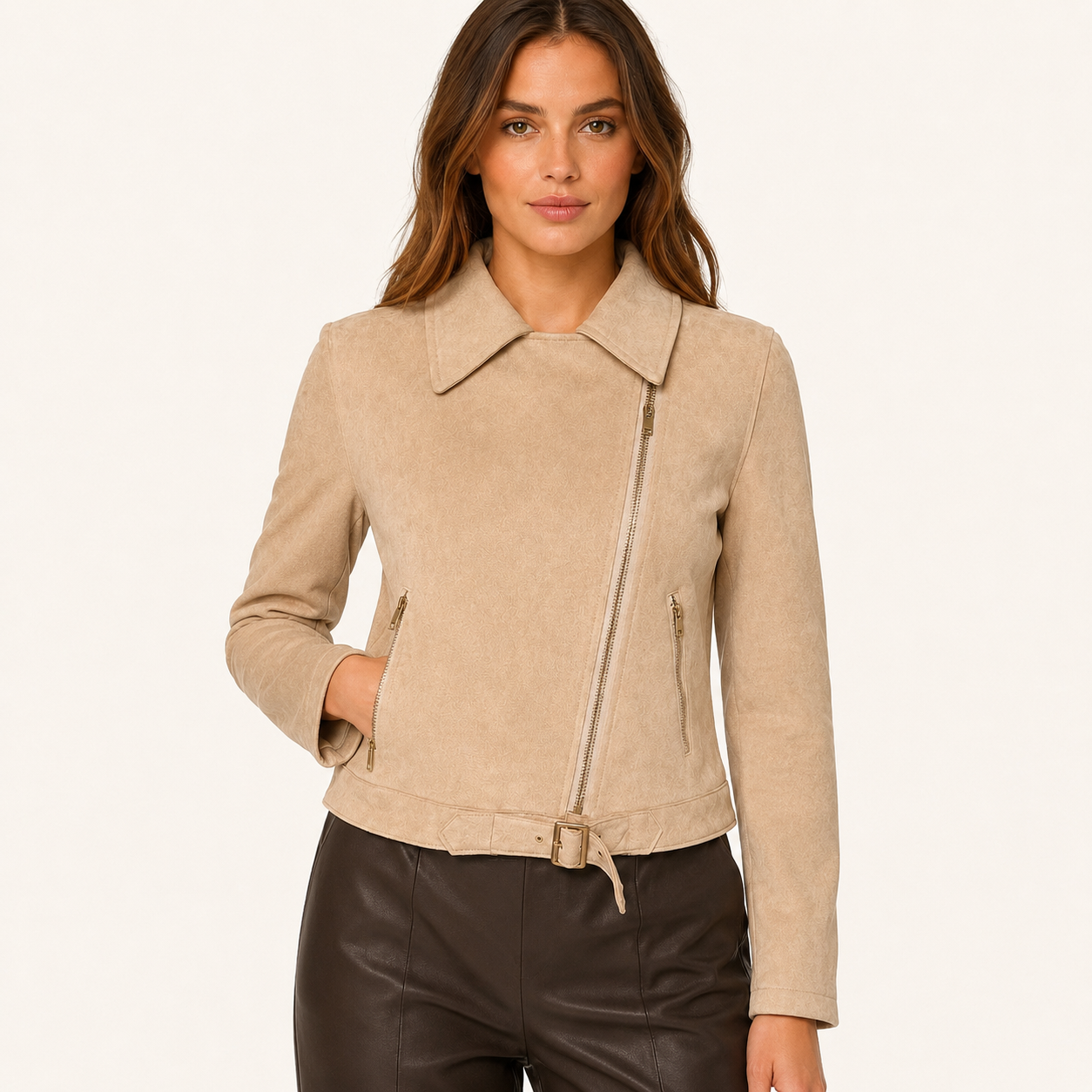 Chaqueta Crop Tercio Pelo Beige
