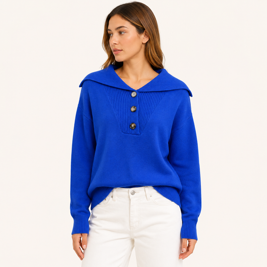 Sweater Botones Cuello V Negro Azul