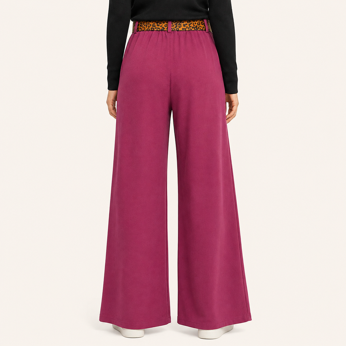 Pantalon Palazzo Paño Cinturon Animal Print Burdeo