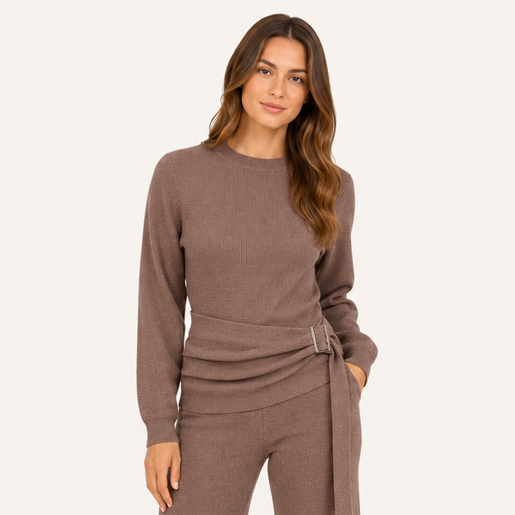 Sweater Tejido Premium con Cinturón Ajustable Marrón