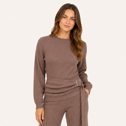 Sweater Tejido Premium con Cinturón Ajustable Marrón
