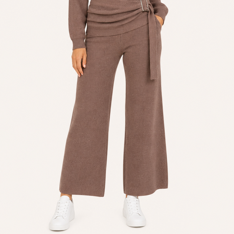 Pantalón Wide Leg Marrón Elasticado