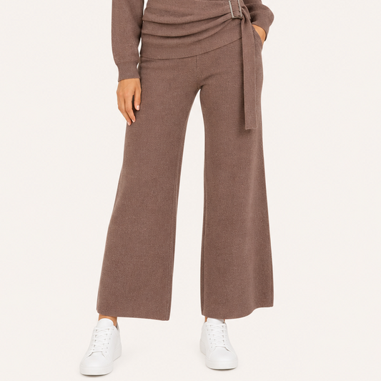 Pantalón Wide Leg Marrón Elasticado