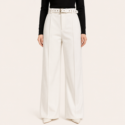 Pantalón Palazzo Paño con Cinturon Blanco