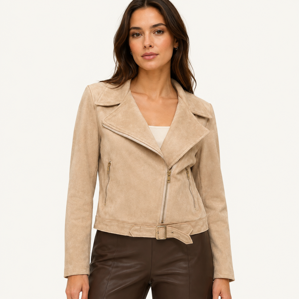 Chaqueta Crop Tercio Pelo Beige
