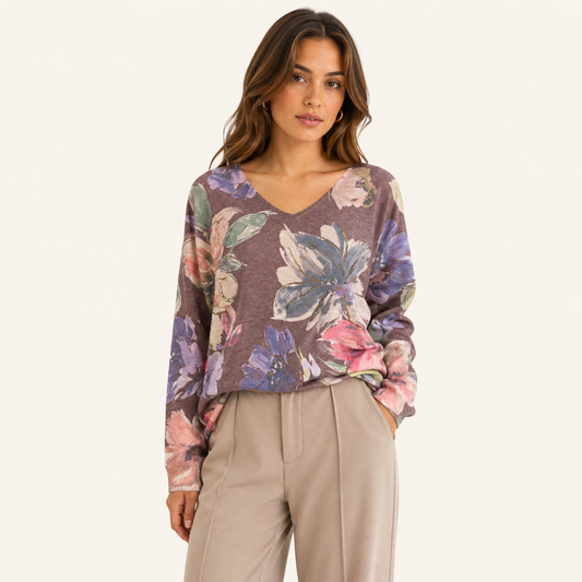 Sweater Estampado Flores Marrón