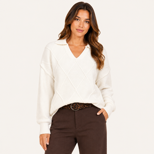 Sweater Cuello V Blanco