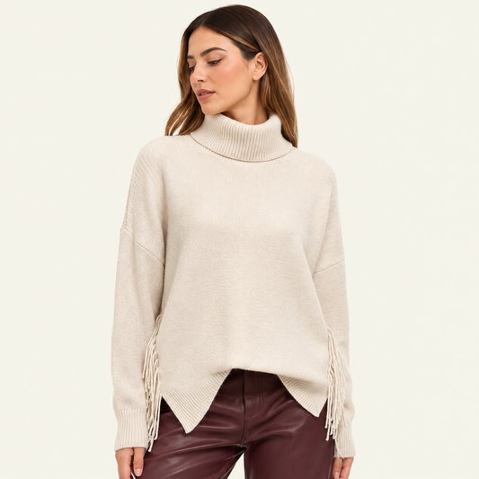 Cuello Alto con Flecos Beige