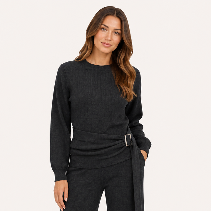 Sweater Tejido Premium con Cinturón Ajustable Negro