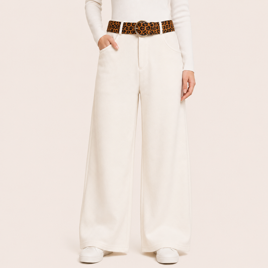 Pantalon Palazzo Paño Cinturon Animal Print Blanco