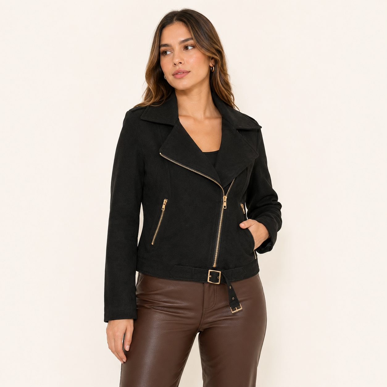 Chaqueta Crop Tercio Pelo Negra