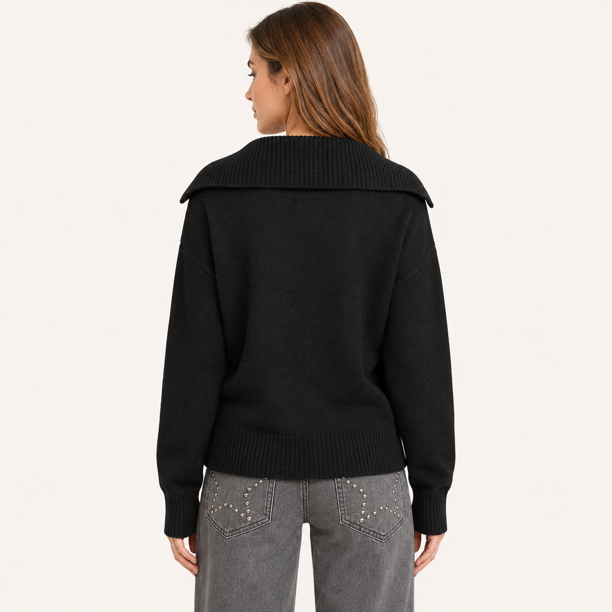 Sweater Botones Cuello V Negro