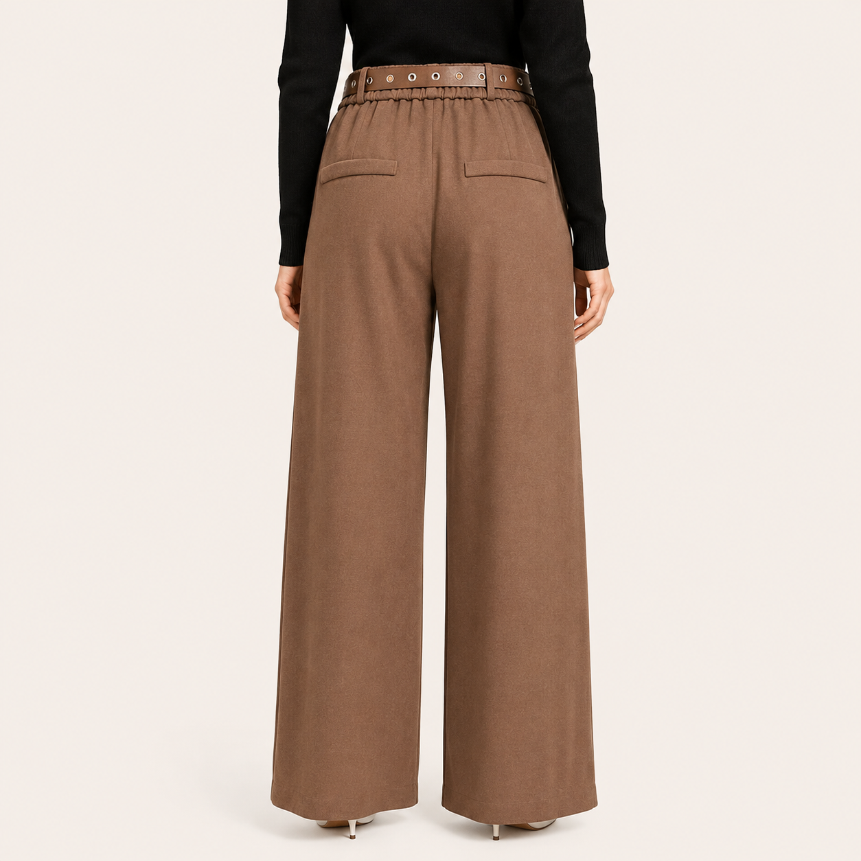 Pantalón Palazzo Paño con Cinturon Marrón