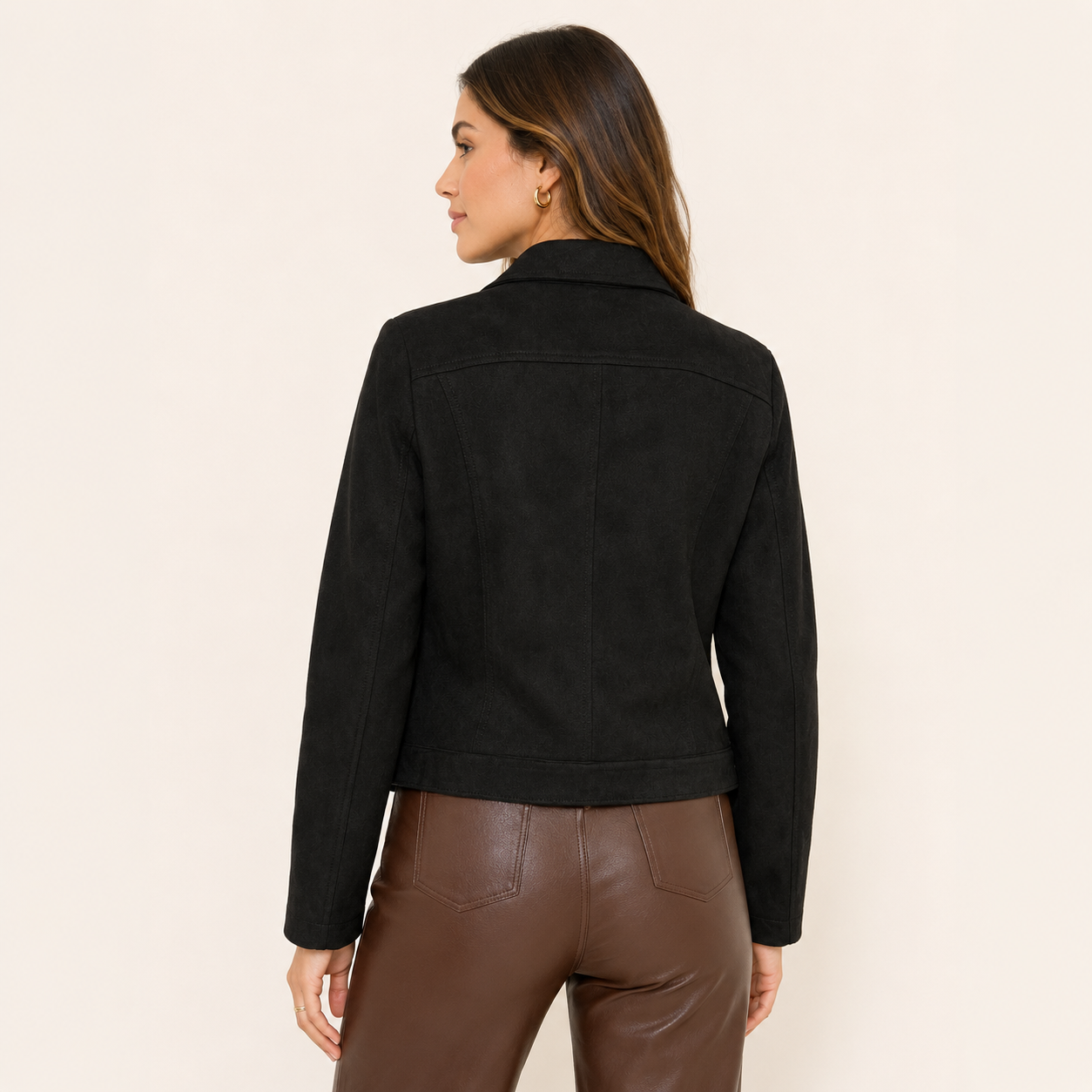 Chaqueta Crop Tercio Pelo Negra