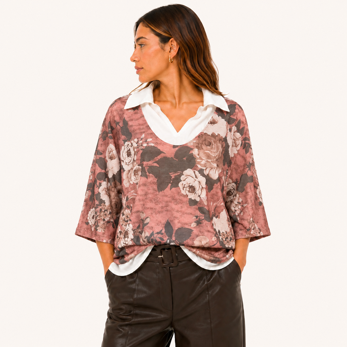Blusa Floral 2 en 1 Manga Ajustable Rosado