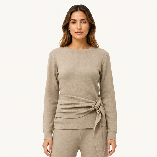 Sweater Tejido Premium con Cinturón Ajustable Beige