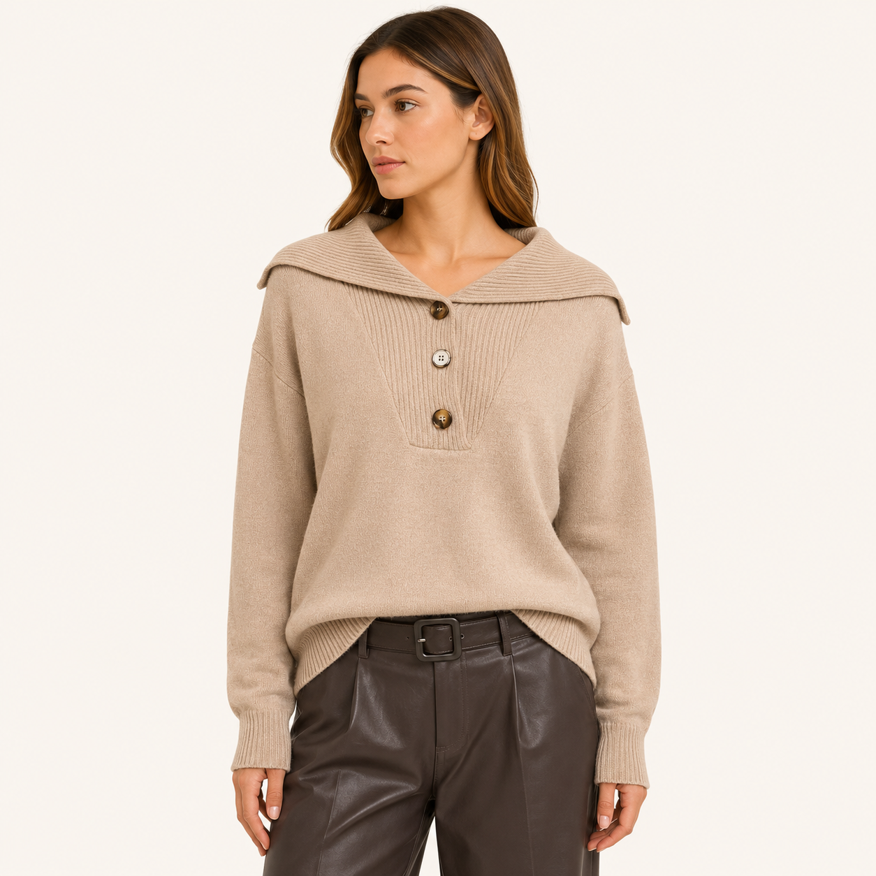 Sweater Botones Cuello V Marrón