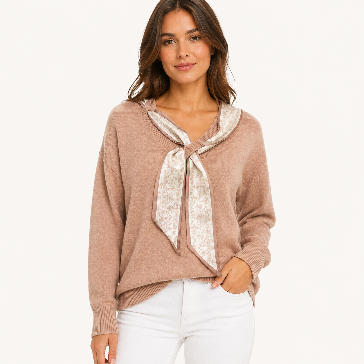 Sweater con Pañuelo Marrón Beige