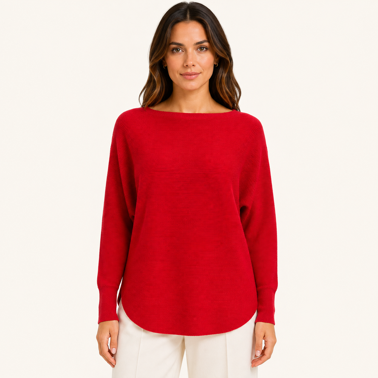 Sweater Tejido Mujer Cuello Bote Manga Murciélago Rojo