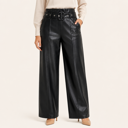 Pantalon Wide Leg Eco Cuero Negro