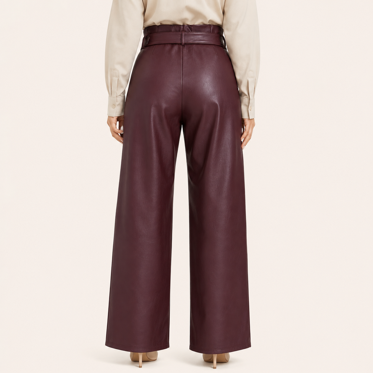 Pantalon Wide Leg Eco Cuero Burdeo