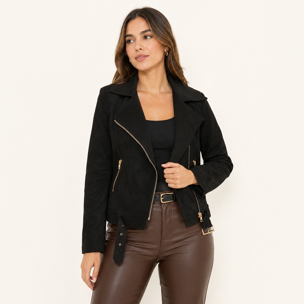 Chaqueta Crop Tercio Pelo Negra