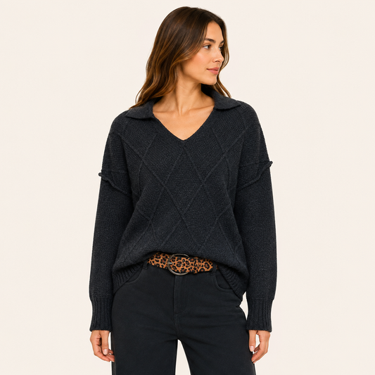 Sweater Cuello V Negro
