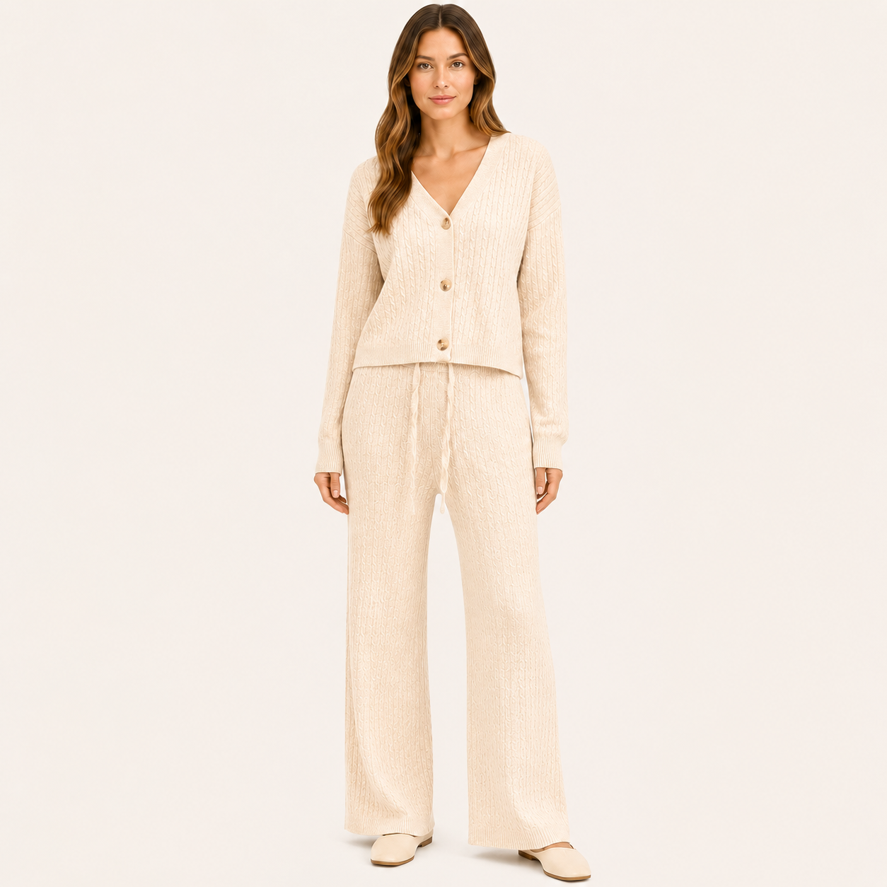 Conjunto Cardigan y Pantalón Forrado Beige
