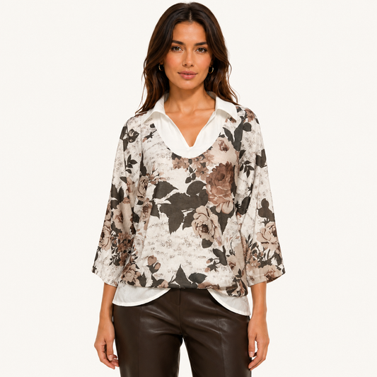Blusa Floral 2 en 1 Manga Ajustable Blanca