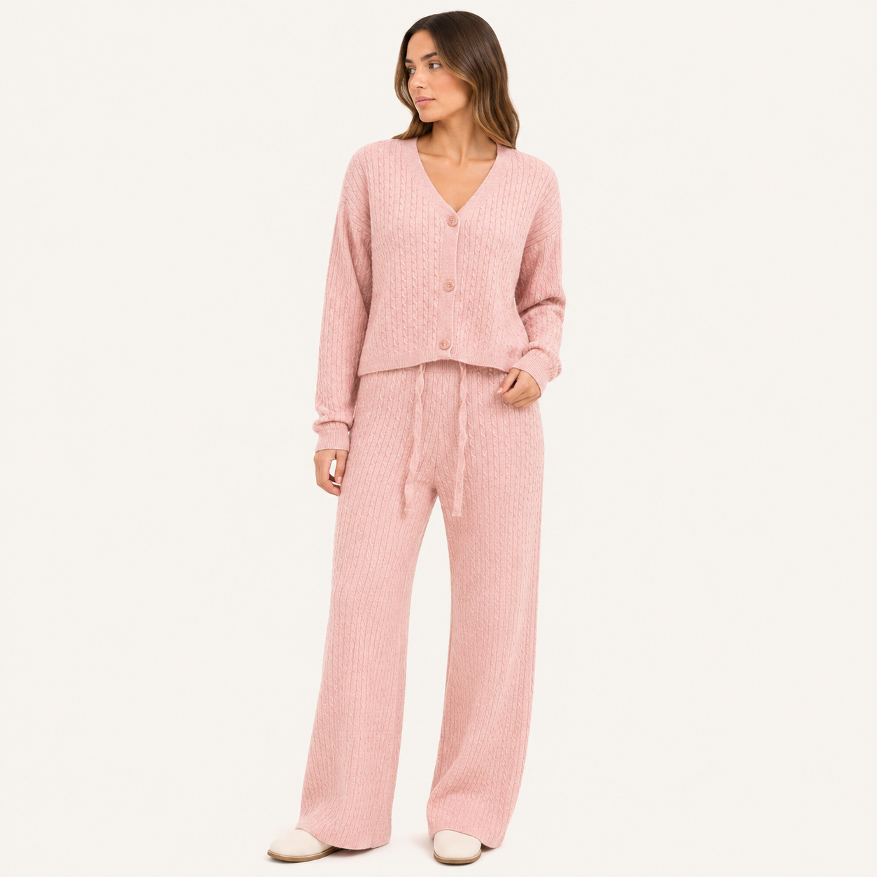 Conjunto Cardigan y Pantalón Forrado Rosado