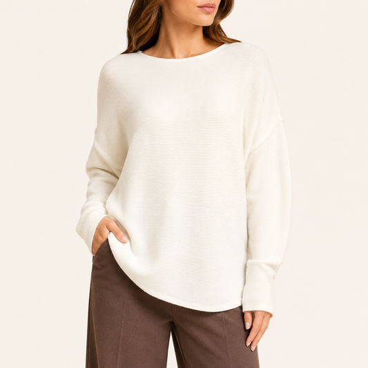 Sweater Tejido Mujer Cuello Bote Manga Murciélago Blanco