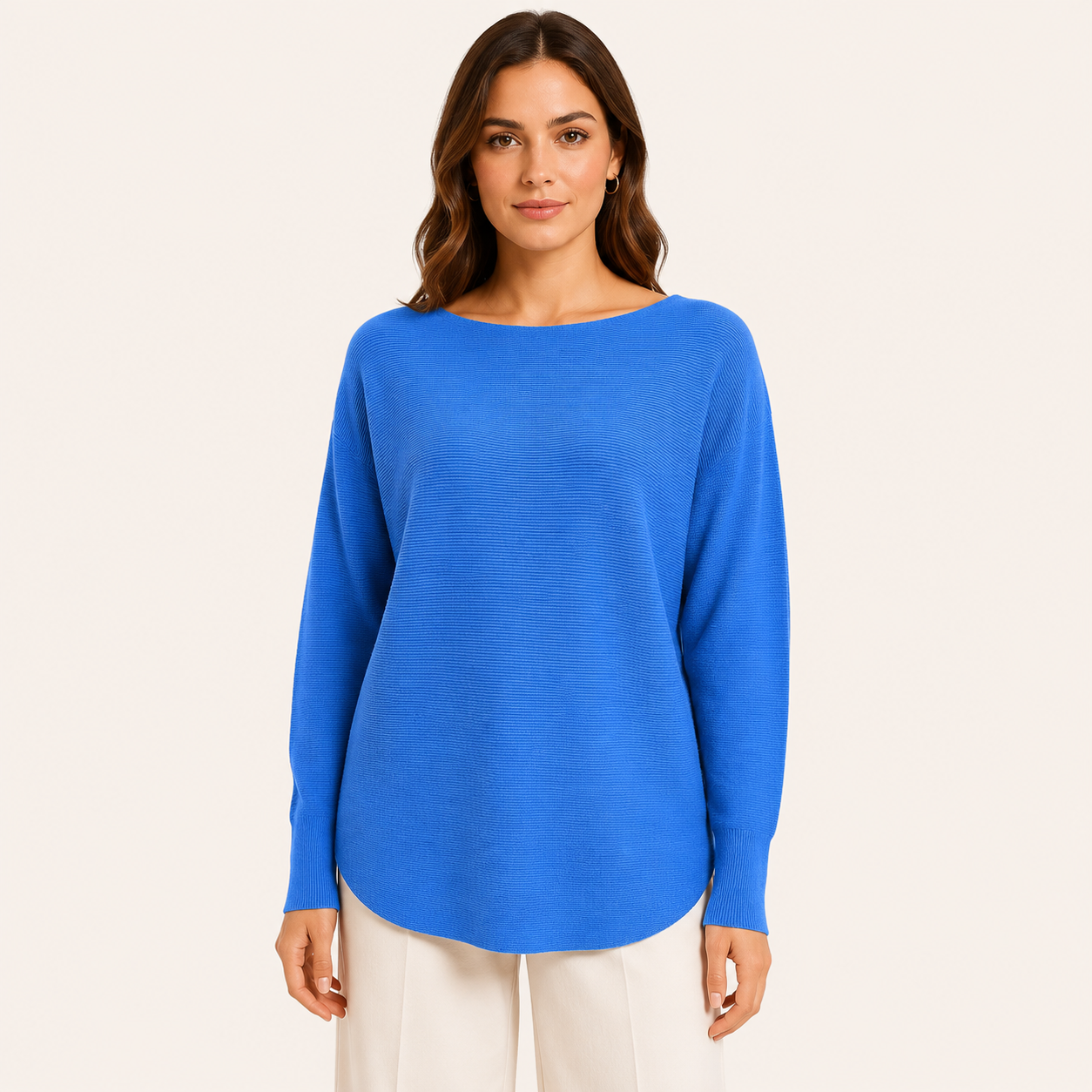Sweater Tejido Mujer Cuello Bote Manga Murciélago Azul