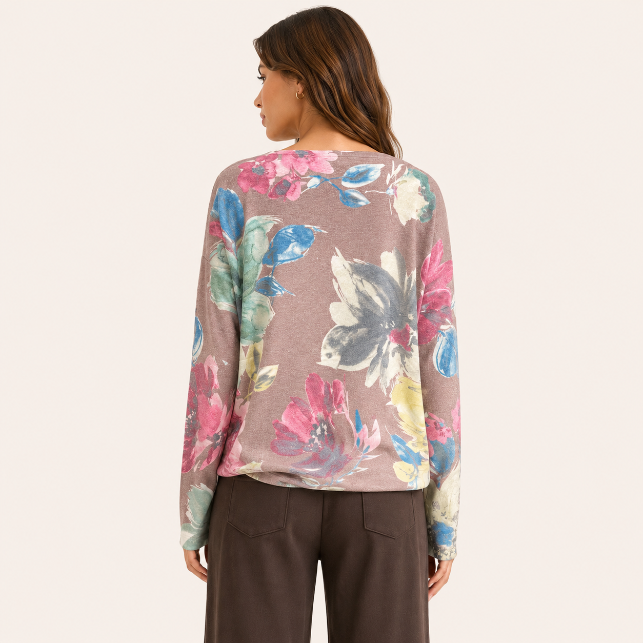 Sweater Estampado Flores Marrón Claro