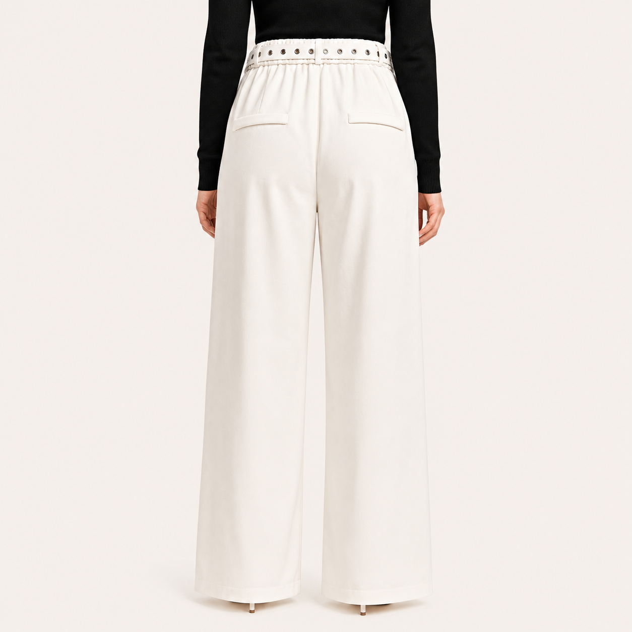 Pantalón Palazzo Paño con Cinturon Blanco