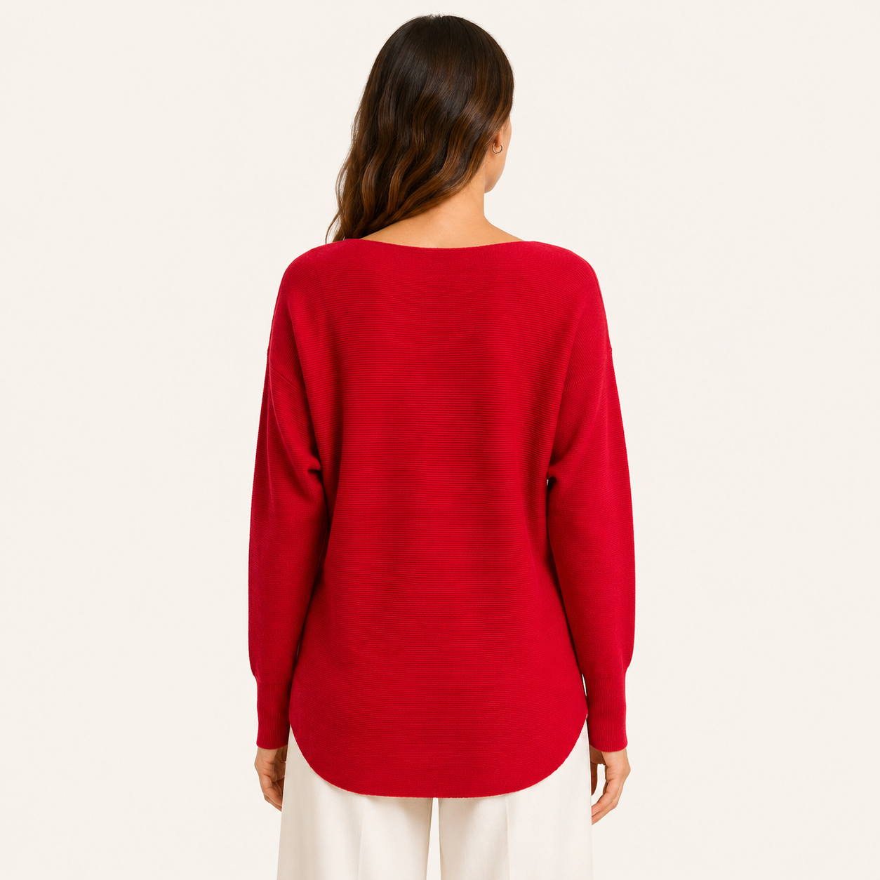 Sweater Tejido Mujer Cuello Bote Manga Murciélago Rojo