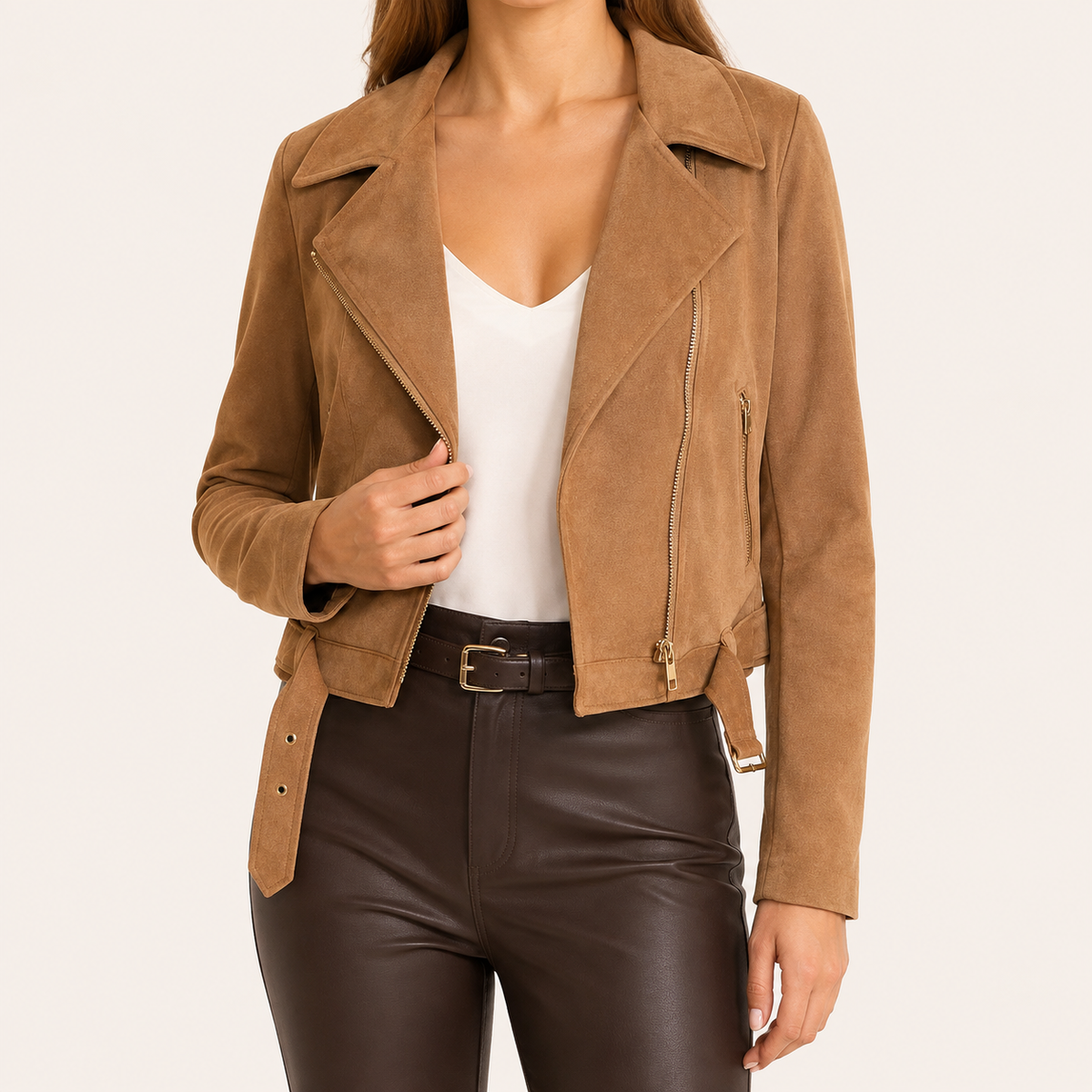 Chaqueta Crop Tercio Pelo Marrón