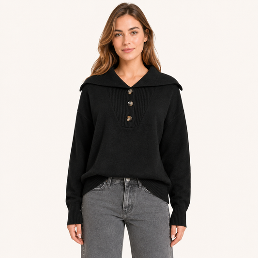 Sweater Botones Cuello V Negro