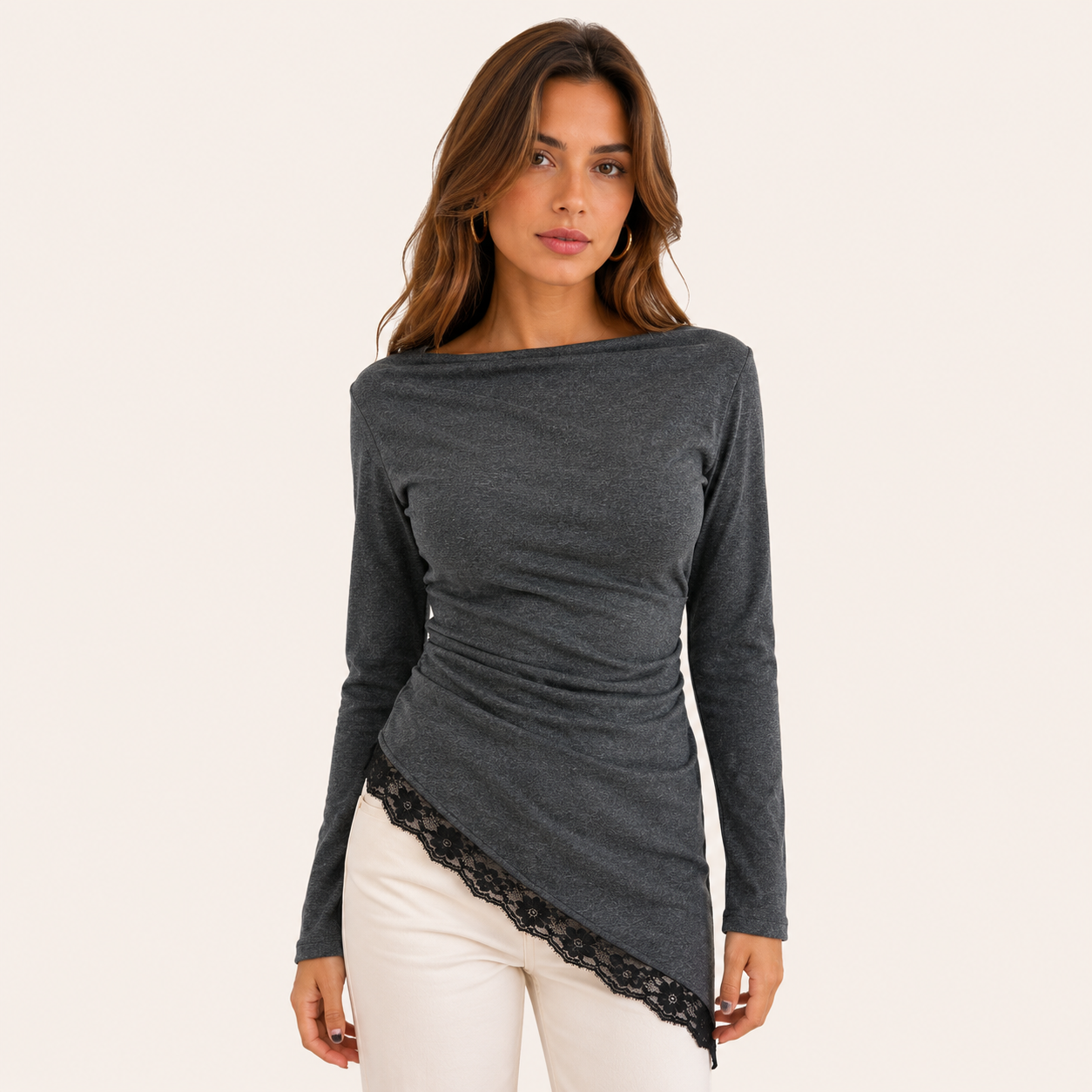 Sweater Encaje Burdeo Gris Oscuro