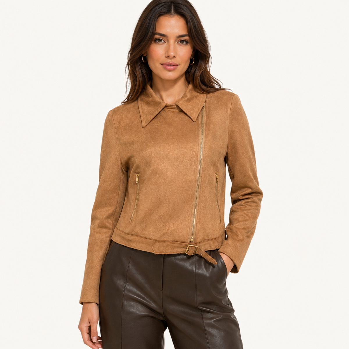 Chaqueta Crop Tercio Pelo Marrón