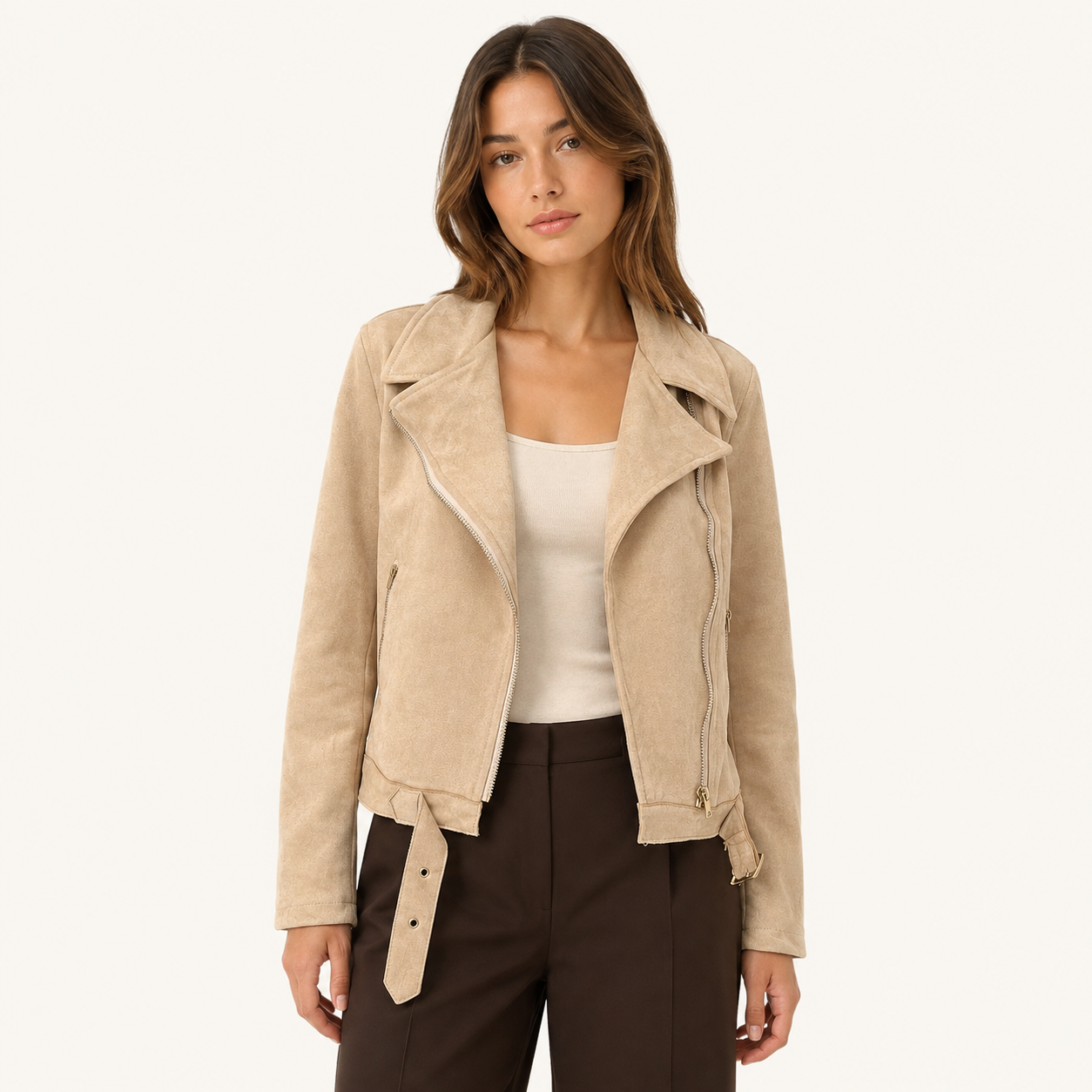 Chaqueta Crop Tercio Pelo Beige